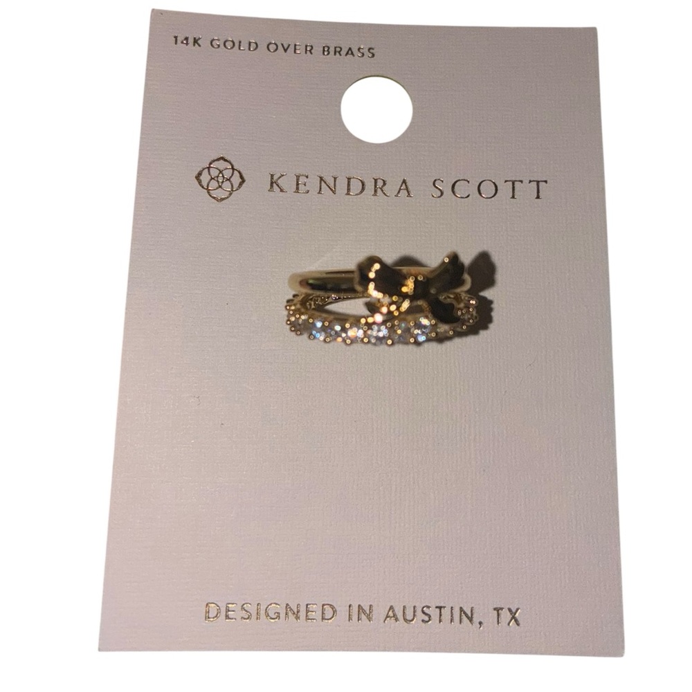 KENDRA SCOTT 14k Gold Stackable Double Bow Ring Cubic Zirconia Band Sz 7 NEW NWT - Picture 4 of 8
